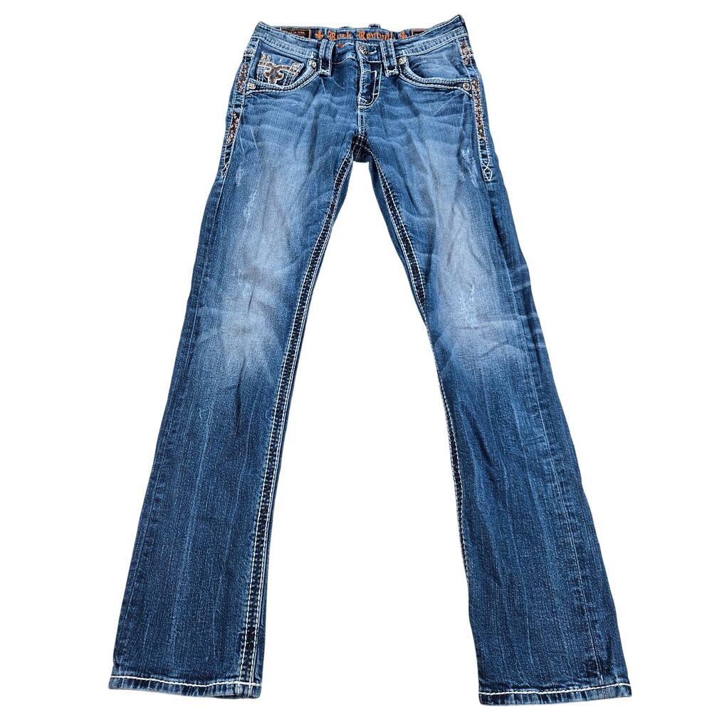 Rock Revival Bridge Straight Fit Embellished Flap Pocket Jeans Women's Size 29